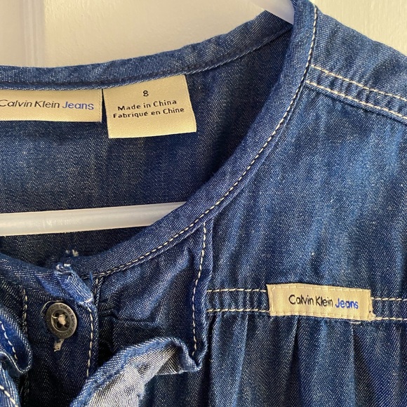 Classic denim dress. Denim top with white cotton skirt. - Picture 5 of 5